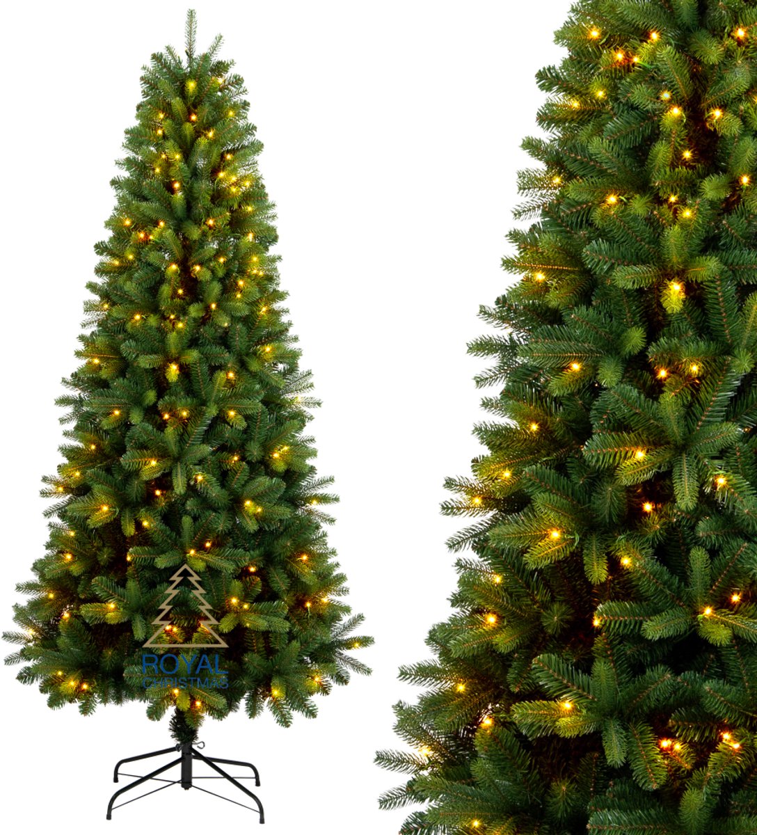 Royal Christmas -Smalle Kunstkerstboom met verlichting - Alaska - 210 cm - PE/PVC - 250 LED-Lampjes - 1087 Takken