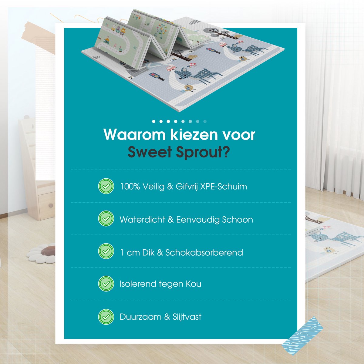 Speelmat – Speelkleed - Babygym Kinderen – Zachte Kruipmat met autowegen en dieren – Boxkleed - Speelmat foam - Baby - Opvouwbaar - 150x200 cm - Babyshower - Inclusief opbergtas — afbeelding 4
