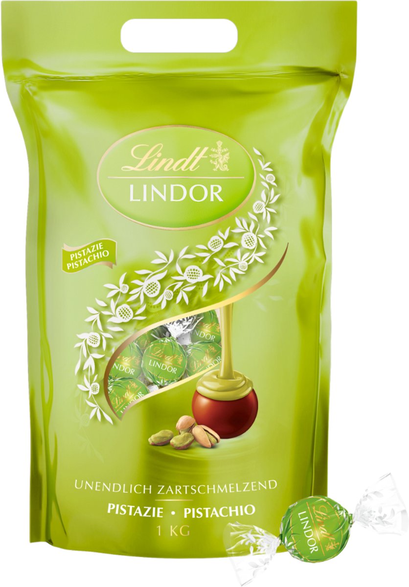 Lindt LINDOR Chocoladeballetjes Pistache zak van 1 kg - 78 Chocolade Bonbons - Geschenkverpakking - Dubai Chocolade - Vaderdag