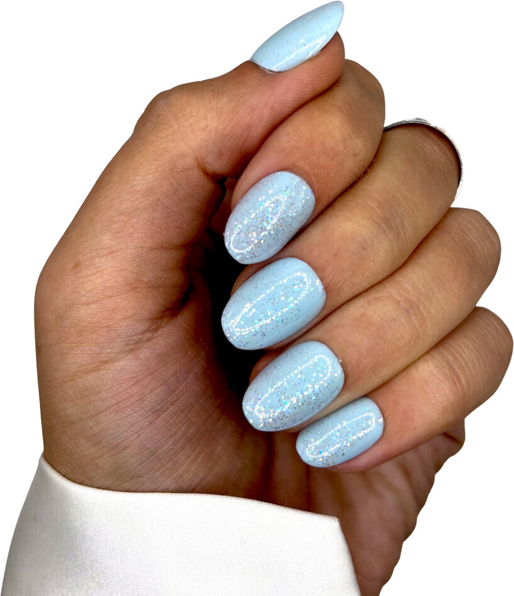 SD Press on Nails - B-211- Plaknagels - Nagelset 20 Nagels - Nepnagels - Blauw Glitter - Gellak - Nagellak - XS Almond Nageltips - Nepnagels met Lijm - Kunstnagels - Nail Art - Handmade - Valse nagels - Nagelvijl - Accessoires - Korte Nagels