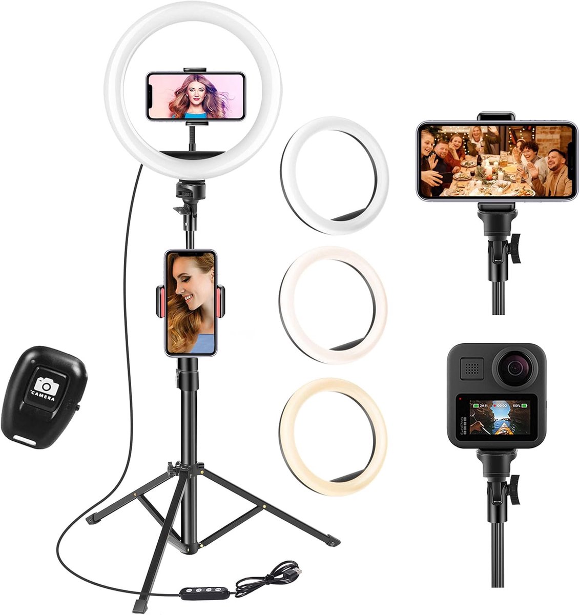 Dimbare 10" Ringlicht met Statief en Telefoonhouder voor Live Streaming en Make-up