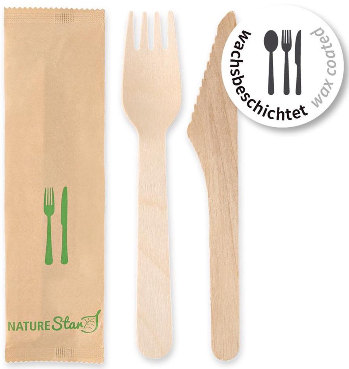 NATURE Star bestek-set berkenhout 2-delig, 50 stuks