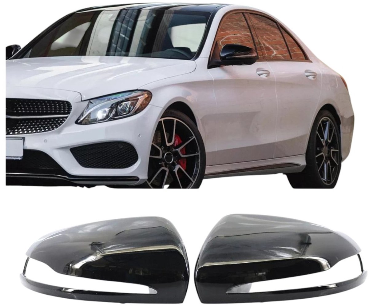 Spiegelkappen geschikt voor Mercedes C GLC S E Klasse W 205 X253 W222 W213 W238 Glanzend Zwart