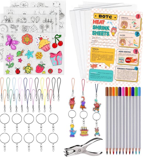 BOTC Krimpfolie set - 200-delig - Knutselen Krimpie Dimpie - Sieraden en sleutelhangers maken - Inclusief attributen en handleiding
