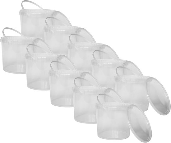 10 stuks 15 liter emmer met deksel, wit, stapelbare melk-/voorraademmer, honingemmer, kunststof emmer met levensmiddelvrijgave, voedselveilige container, lege emmer voor meel, wateremmer, 10 stuks