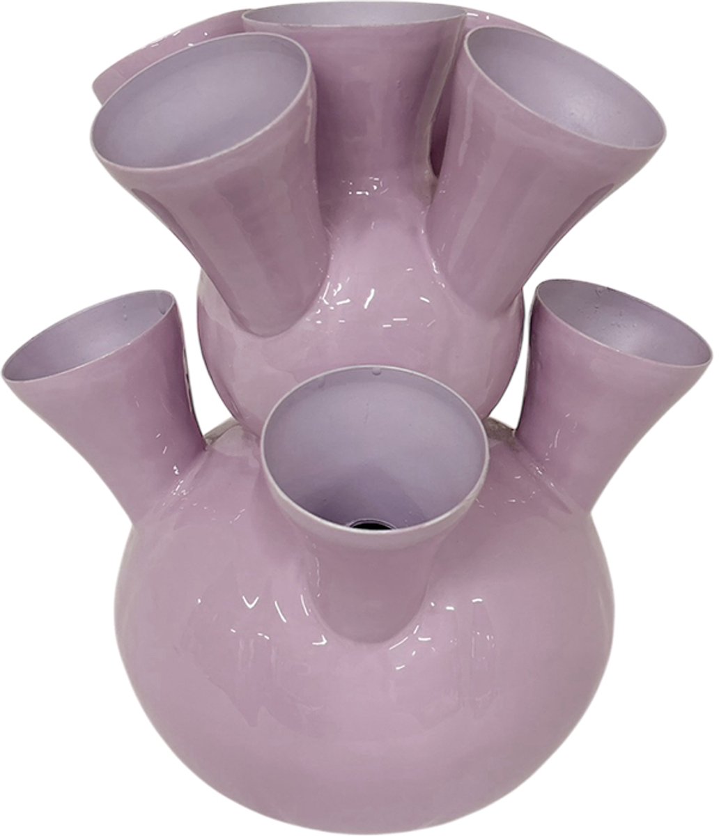 by Mooss - Enamel - Tulpenvaas - Toetervaas - Small - Lila - Licht Paars - Light Purple - 33 cm - Ø 27 cm - Hoogglans - Metaal