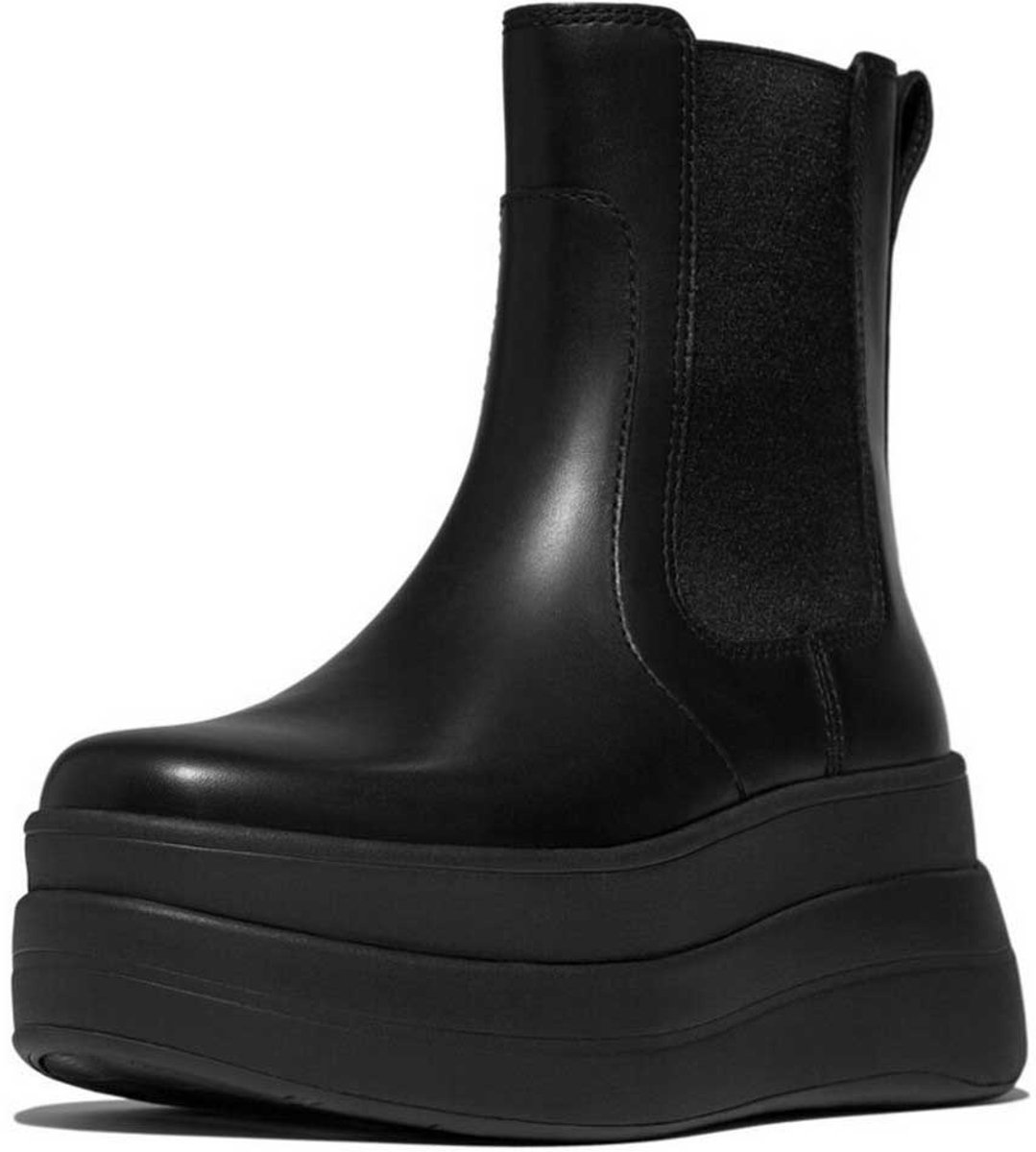 FitFlop F-mode Stack Leather Chelsea Booties Zwart Vrouw