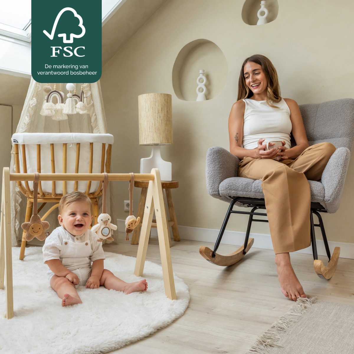 SITTT Schommelstoel - Relaxstoel babykamer - Fauteuil - Voedingsstoel - Licht Grijs — afbeelding 6
