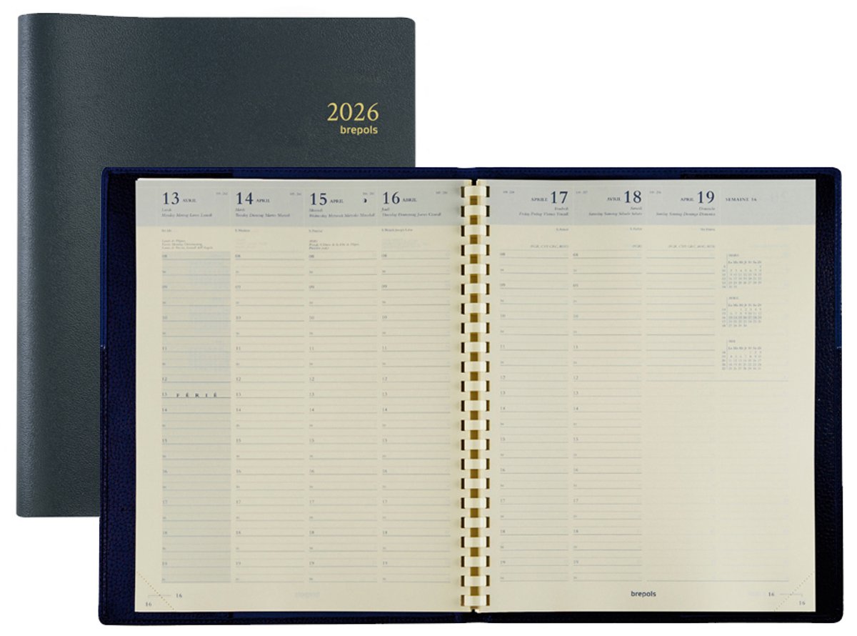 Brepols boekenkalender OMEGA 27 2026 zwart spiraal 21x27cm