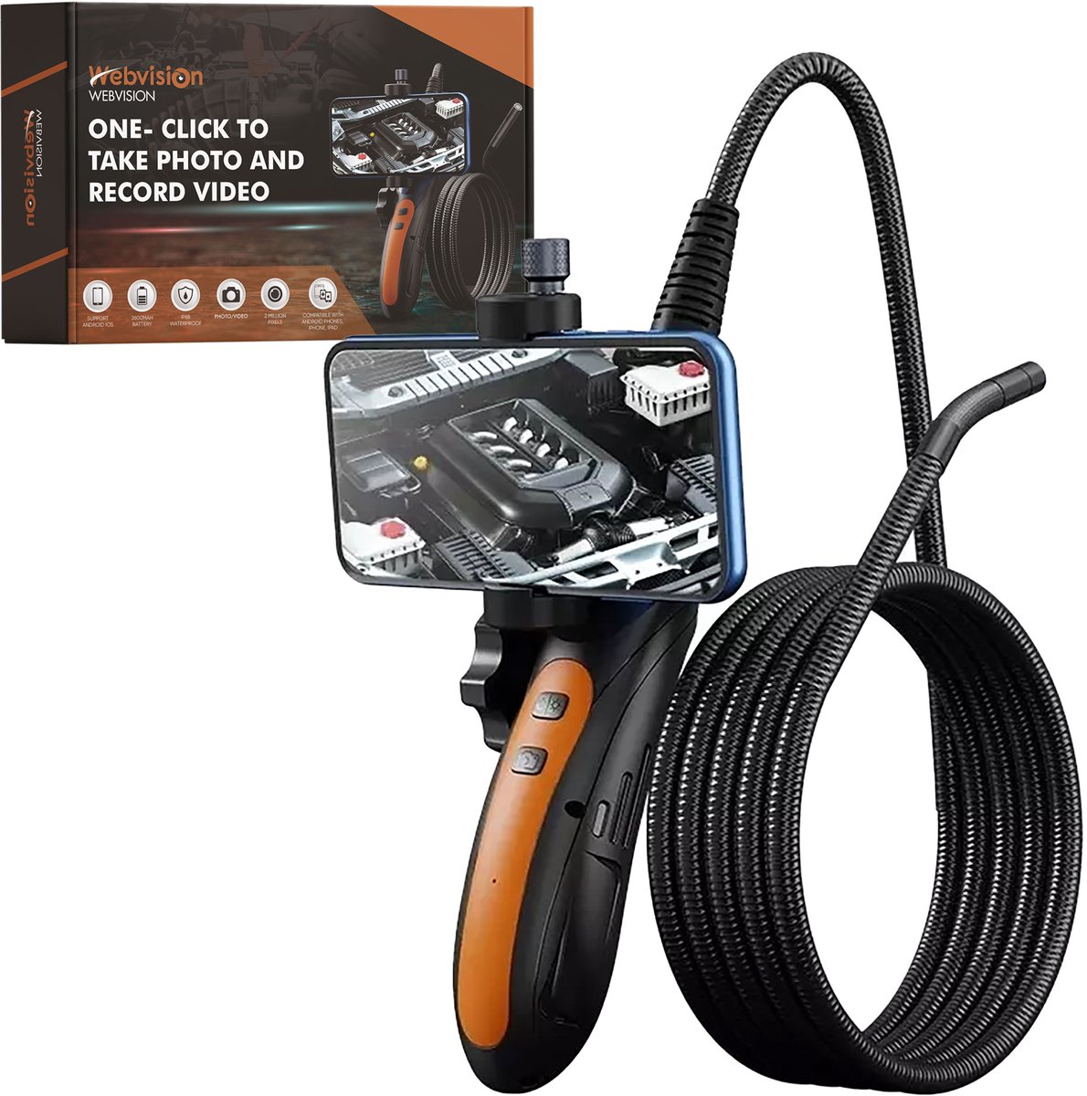 Webvision Endoscoop Inspectie Camera - 8mm Lens - iOS & Android - Bedienbare 360° Graden Lens - 1M kabel - IP68