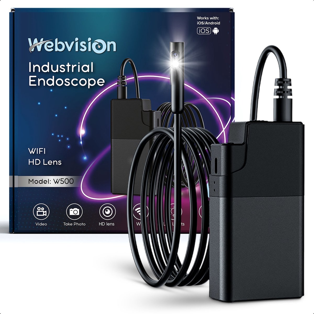 Webvision Endoscoop Inspectie Camera Dual Lens - 8mm Lens - Full HD - Android/iOS - Kabelopties: 5 of 10M - IP68