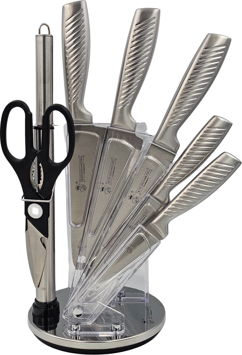 Royal Swiss® 7-Delige Messenset – Messenblok – RVS – Keukengerei Houder –zilver