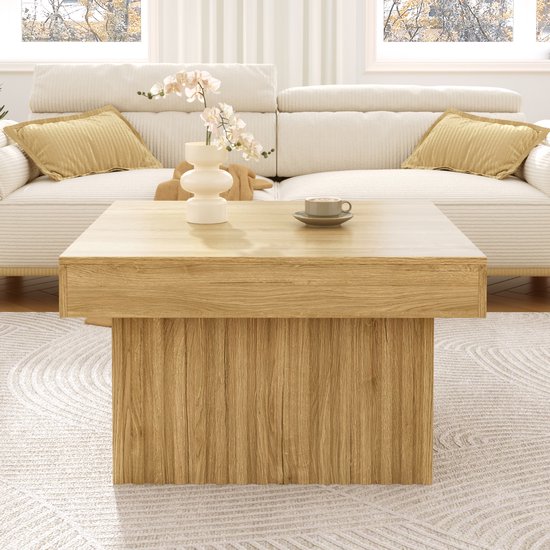 Re-purelife® Moderne Salontafel 79x79x46 cm - Natuur Hout Look - Zeer Robuust Koffietafel Multifunctioneel - Voor Woonkamer, Eetkamer of Kantoor