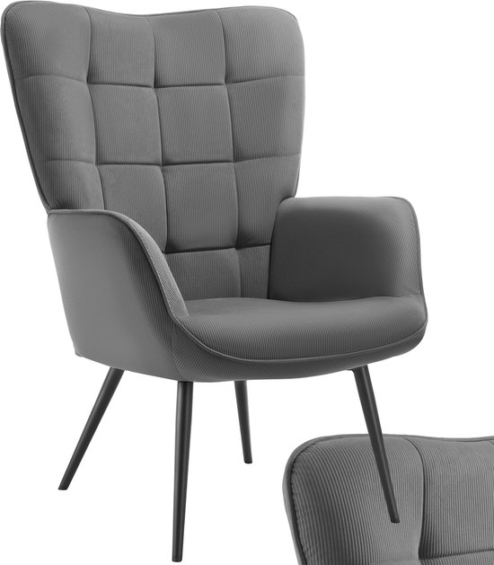 Foto: Tectake oorfauteuil hygge fauteuil in scandinavische stijl teddy boucl stoel stoel voor woonkamer slaapkamer loungefauteuil zwart metalen poten draagvermogen tot 150 kg grijs