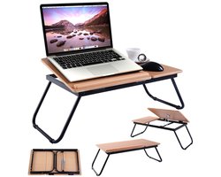 “Laptopverhoger / Bedtafel – Verstelbaar en Opvouwbaar, MDF en Metaal, 55 x 32 x 23 cm, Natuurlijk”