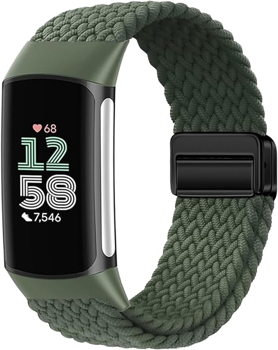 Nylon Gevlochten Band gescht voor Fitbit Charge 6/5, Elastische Magnetische Gesp Band voor Fitbit Charge 5/6 Vrouwen Mannen