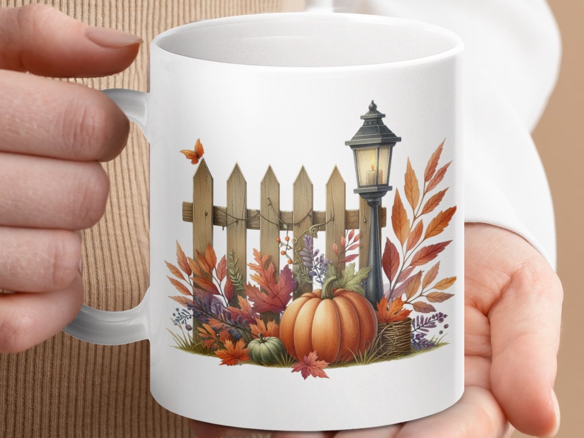 Mok Herfst Taferelen mok, Paddenstoelen, Fence, Butterfly, Cottagecore mok, Herfstdecoratie, Cadeau voor herfstliefhebbers