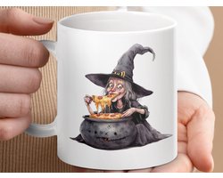 Mok, Heks Pizza Mug, Halloween Mug, Funny Heks, Halloween Gift, Pizza Lover Mug, Quirky Mok, Cartoon Heks, Unique Mug, Gift for Witch Fan