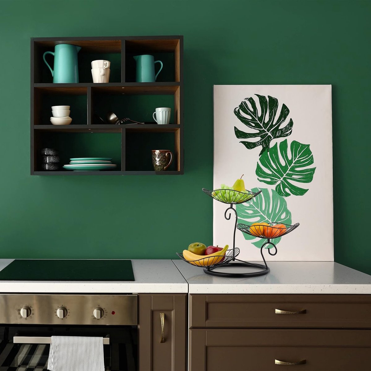 Candala fruitschaal etagère, 3 laags, metaal, HxBxD: 34 x 49 x 31,5 cm, lotusblad-design, fruitmand voor gebak, zwart