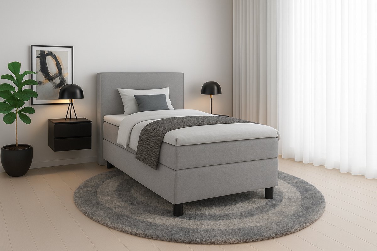 Boxspring DreamLux - 90x210 Compleet - Grijs Glad - BalBedden