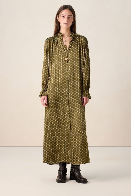 Donkergroene Maxi Jurk Met Print