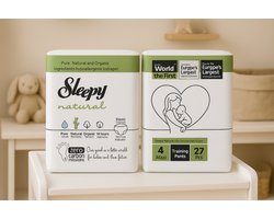 Sleepy Natural Luiers Maat 4 | 2x27 Stuks Voordeelpak | 54 Luiers | Met Bamboe & Katoen | 14 uur Droog | 7-14 kg | Hypoallergeen