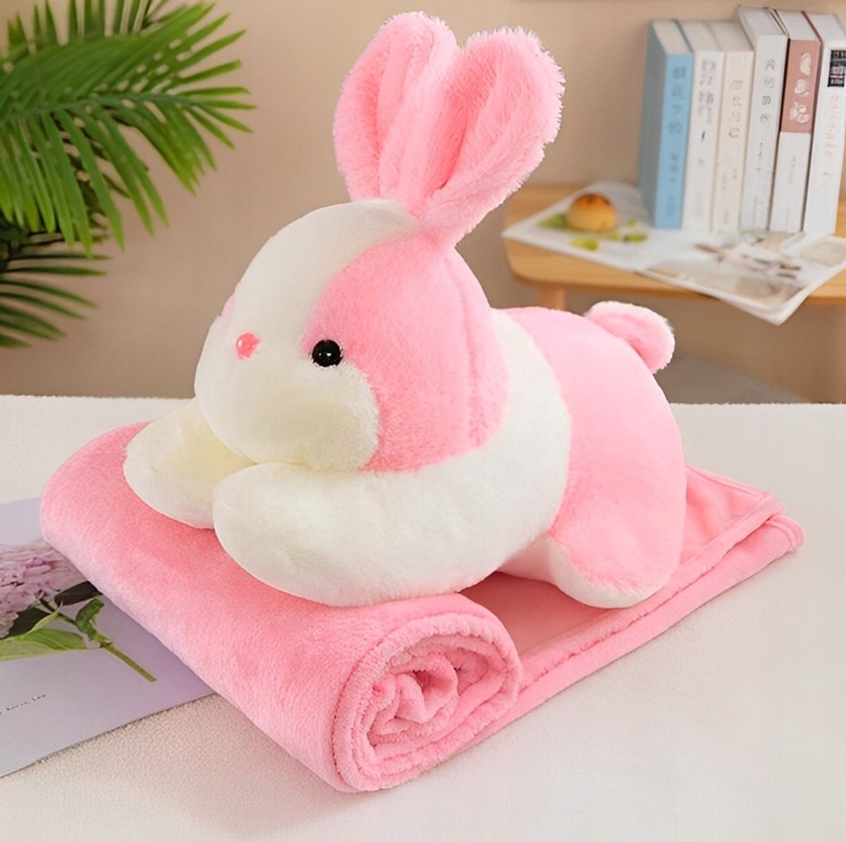 Roze Konijn Knuffel met Dekentje 3-in-1