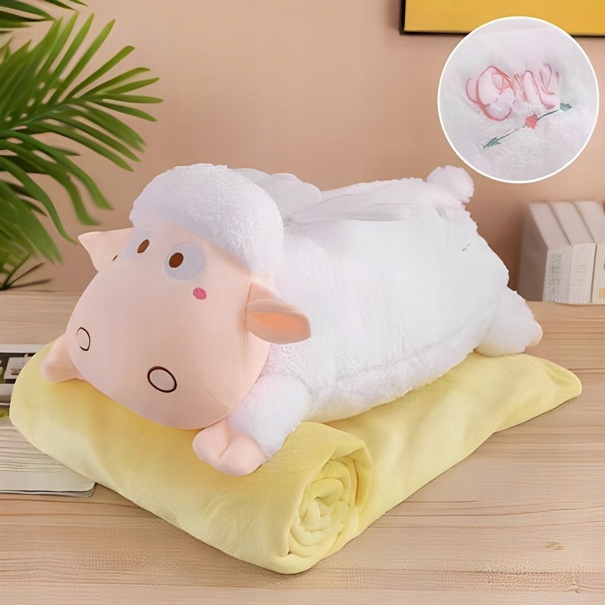Schaduwrijke Witte Schaap Knuffel met Dekentje 3-in-1