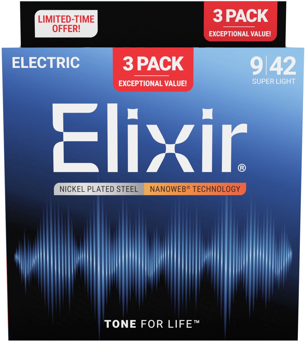 Elixir 16566 Nanoweb Electric 09-42 - 3 Pack - Elektrische gitaarsnaren