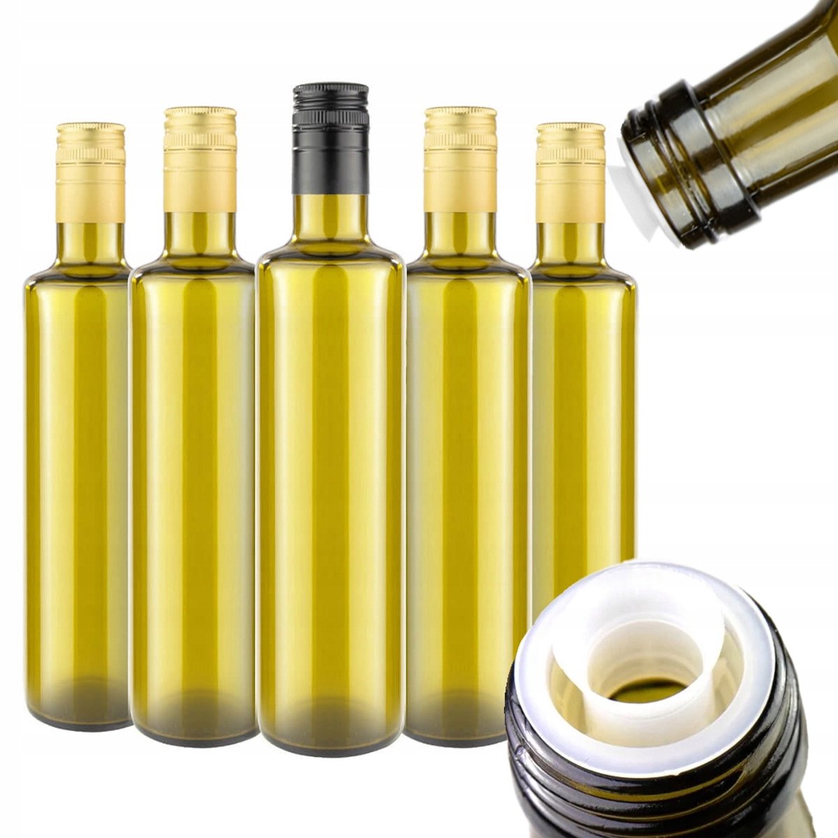 50x Dorica Olij Folie Fles 500ml met Doseerdop - Donkergroen Glas