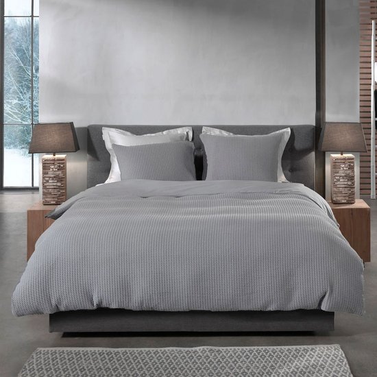 Housse de couette gaufrée – LitaLente Gris clair – 100 % Katoen – Luxe et respirante – Comprend 2 Taies d'oreiller 60 x 70 cm – Qualité hôtelière – Infroissable et résistante – Convient aux Dekbed de 240 x 220 cm