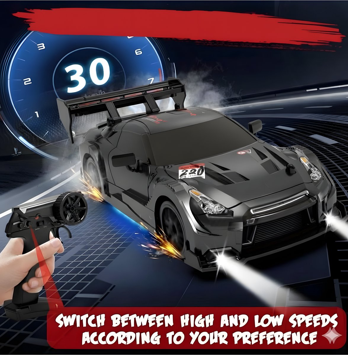 PolkaHome RC Drift Auto 1:24 – Afstandsbestuurbare RC Auto – 4WD – 2 Accu’s – 20 km/h — afbeelding 4