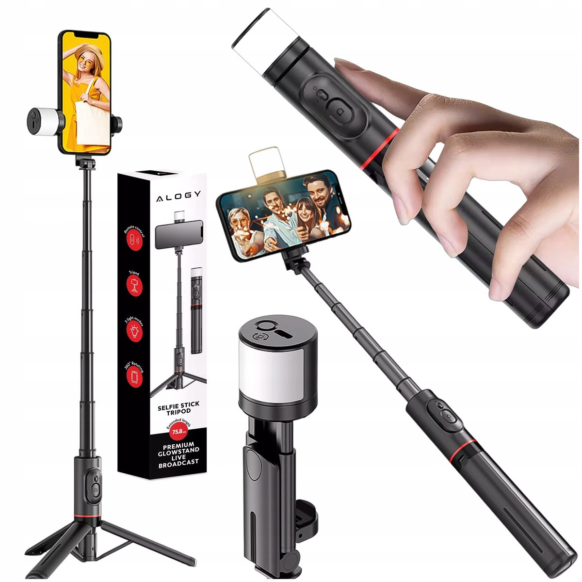 Selfie Stick Statief met LED Lamp & Bluetooth Afstandsbediening