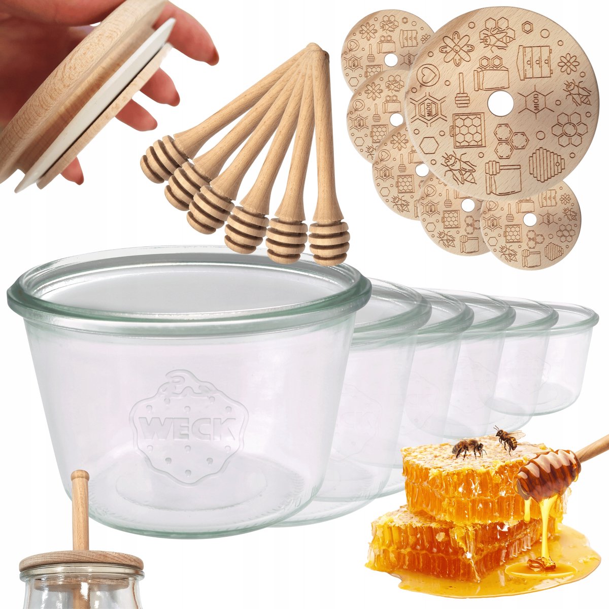 Weck Honingpotten met Lepel 370ml - Set van 6 Stuks