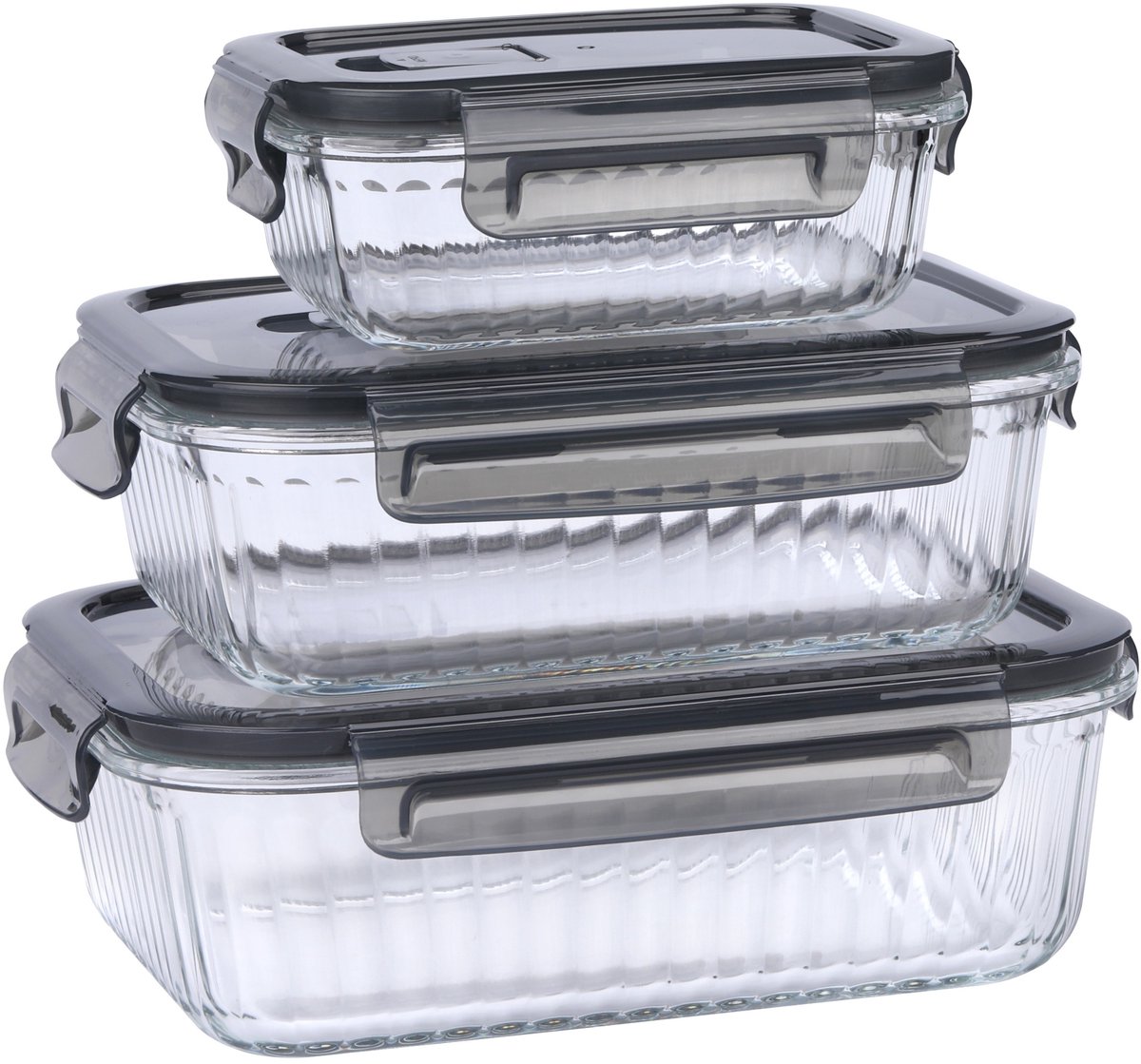 Glazen Voedselcontainers Set met Deksel - 3 Stuks (400-1500ml)
