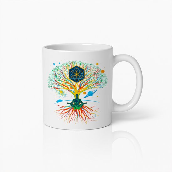 Spirituele Meditatie Mok – Kosmische Levensboom Ontwerp, Perfect Cadeau voor Yogaliefhebbers, Mindfulness en Helende Energie