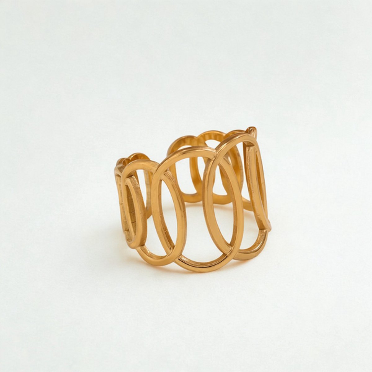 Minimalistische ring - Open ringen design - verstelbare 12mm Brede ring - Stainless Steel Goudkleurig - Waterproof - Hypoallergeen - The Jewellery Salon