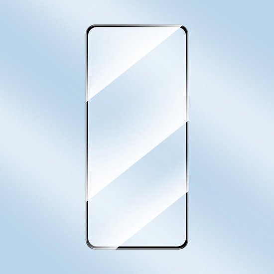 Protecteur d'écran en verre sur fond bleu clair.
