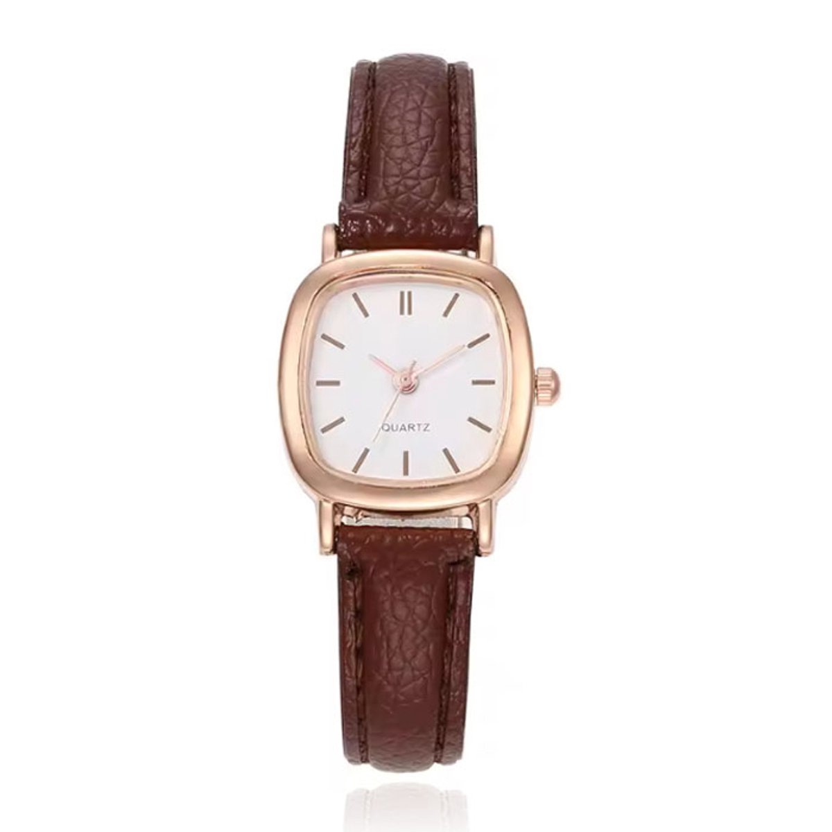 LGT Roségoud dameshorloge met bruine leren band en witte wijzerplaat