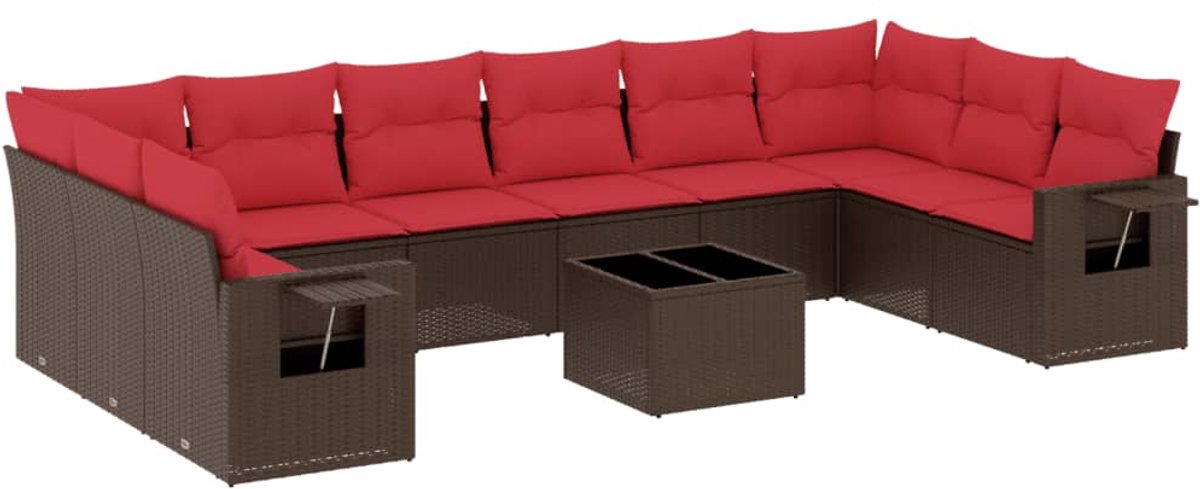 vidaXL - 11-delige - tuinbankset - met - kussens, - bruin - polyrotan