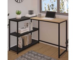 Hoekbureau Schmitt - 110x80x76cm - met opbergruimte - eikdecor/zwart - Emob Exclusive - Hoekbureau - Bruin; Zwart - Metaal; Spaanplaat