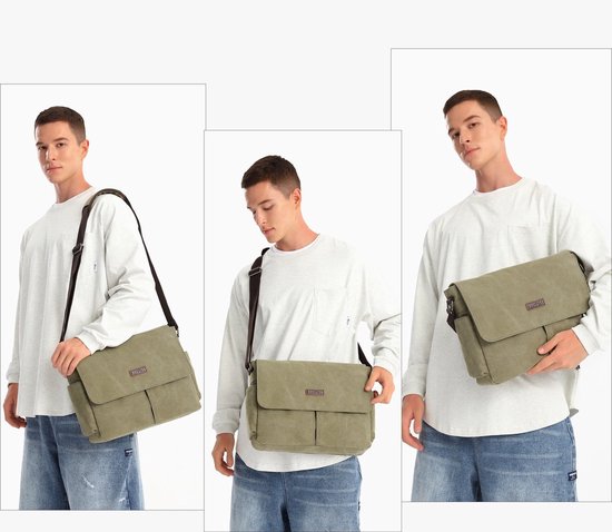 Bagwise® - Sac Bandoulière - Besace - Toile - Vintage -avec épaulette - 1305- Vert