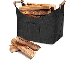 Houtmand vilt - opvouwbare Haardhout Mand - Houtmand voor binnen - 3 mm dik vilt - houten mand voor haardhout voor boodschappen, hout, krant of brandhout - Donkergrijs