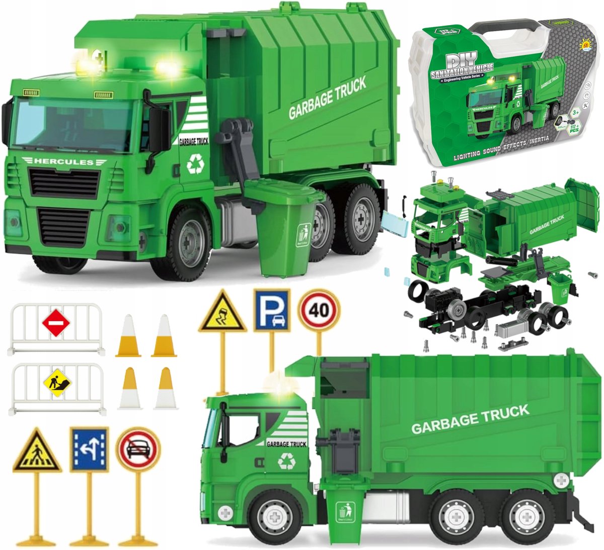 Bouwbare Vuilniswagen met Geluid & Licht - 112 Delen