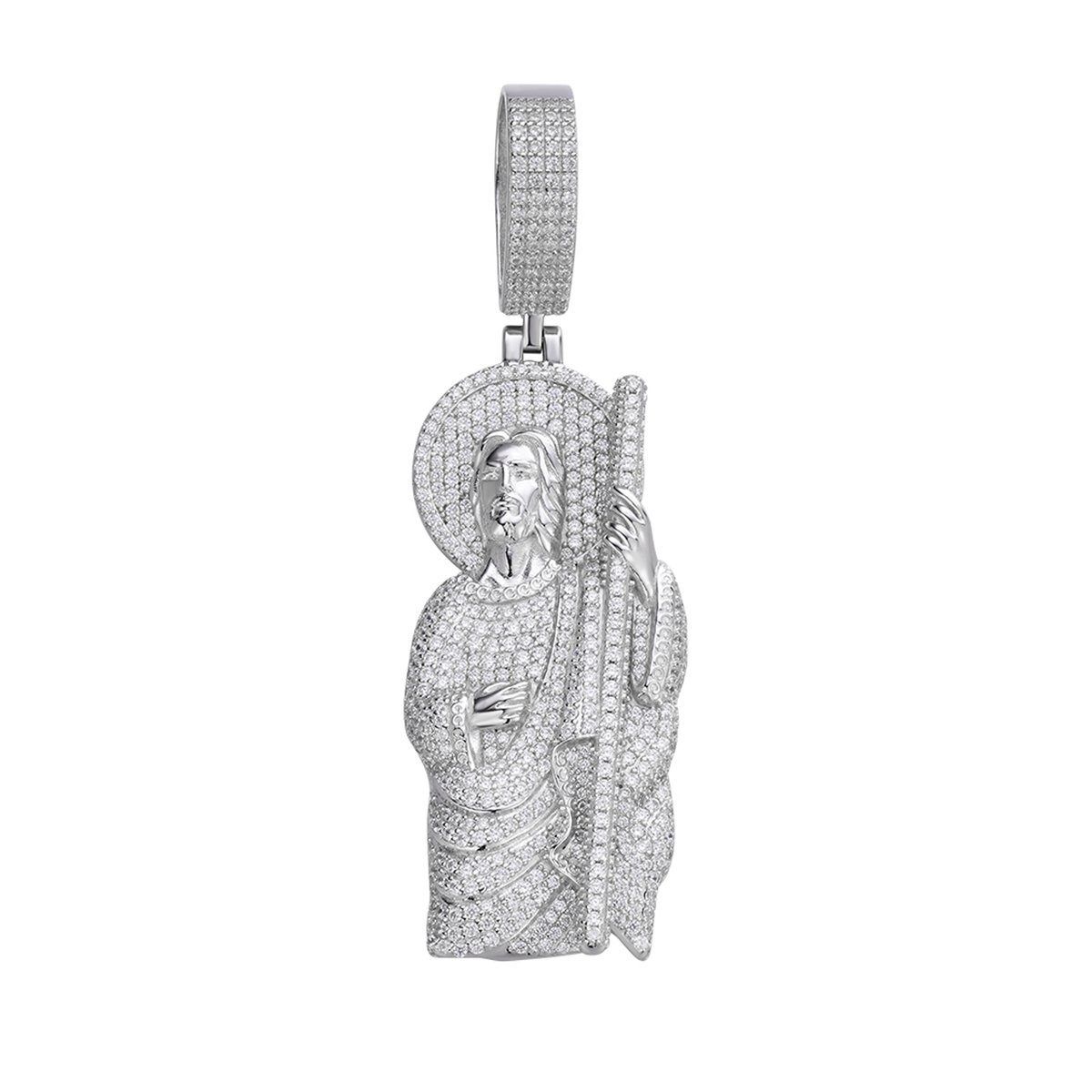 Juwelier Zwartevalk zilveren (gerhodineerd) Jezus hanger met zirkonia - 24.369