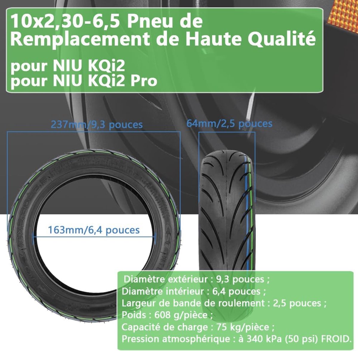 10-inch tubeless Geschikt voor-/achterband Geschikt voor NIU KQi2/KQi2 Pro elektrische scooter (1 stuk) – foto 4
