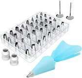 longziming -42-delige Taartdecoratie Set – RVS Spuitmondjes, 1 Siliconen Spuitzakken, 2 Bloemnagels, 2 Koppelingen – Herbruikbaar Icing Set voor Cupcakes, Taarten en Gebak – Bakaccessoires voor Beginners & Professionals