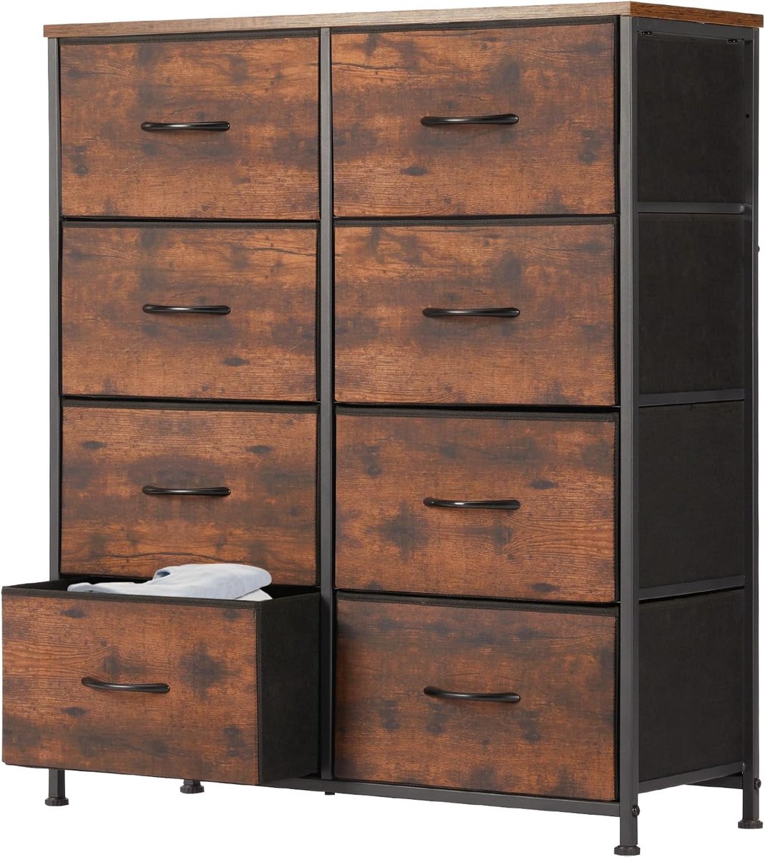 Commode met stoffen laden, sideboard met 8 stoffen laden, ladekast, organisatiemeubel voor keuken, kantoor, hal, tv-kast met laden, rustiek bruin, HMTM-SC-8D-BR