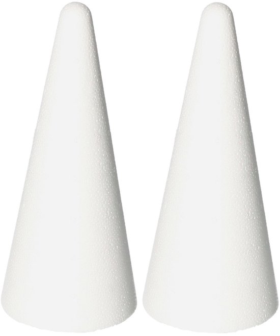 2x formes de cônes en polystyrène Hobby / DIY 21 cm - Matériaux de bricolage / matériau de base