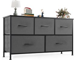 Dressoir / Brede Opbergkast met 5 Stoffen Lades (100 × 30 × 53 cm) – Stevig Metalen Frame – MDF Bovenblad – Industrieel Grijs – Ideaal voor Slaapkamer & Woonkamerkinderkamer HMTM-SC-5D-GR